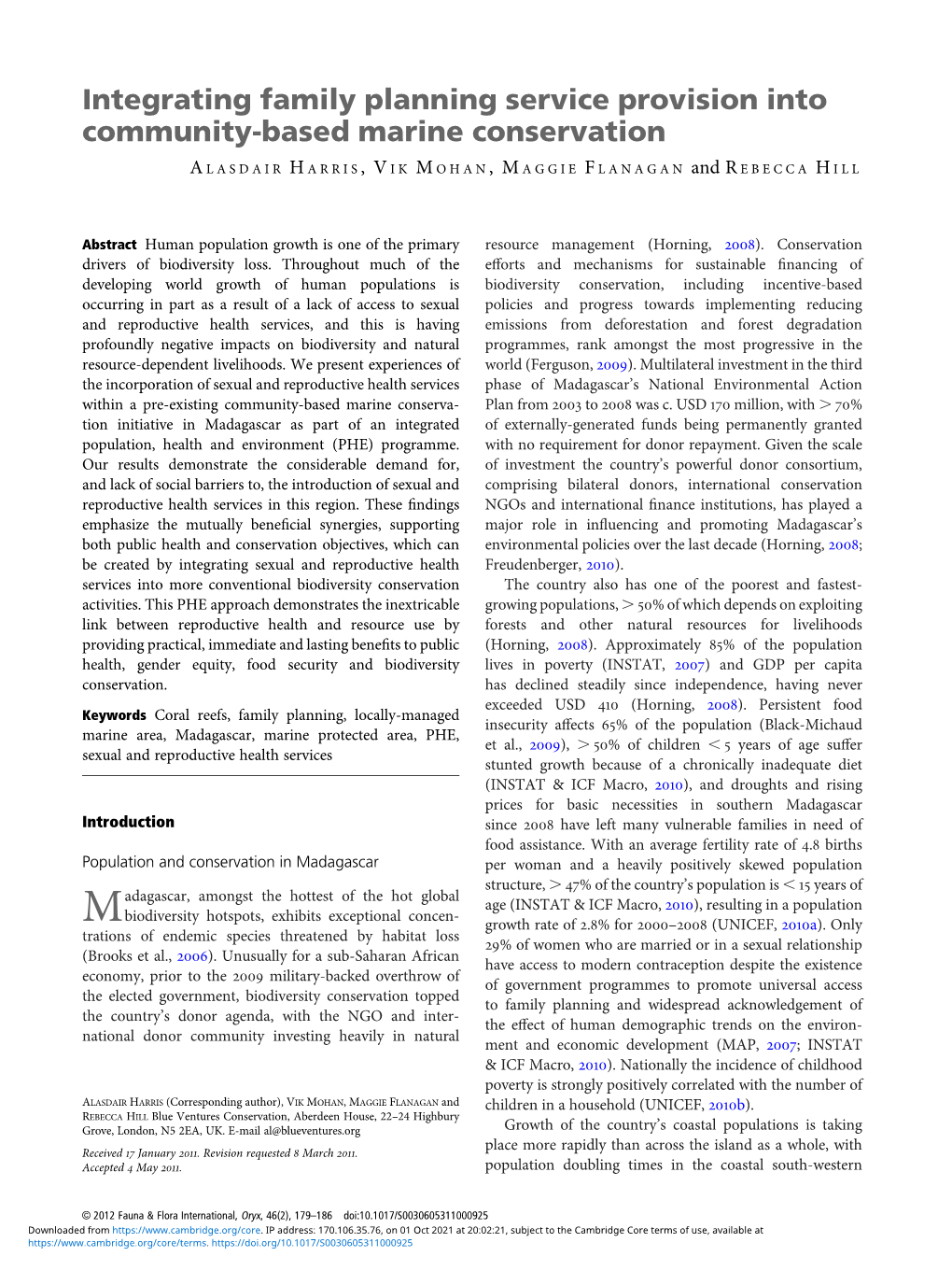 Integrating Family Planning Service Provision Into Community-Based Marine Conservation