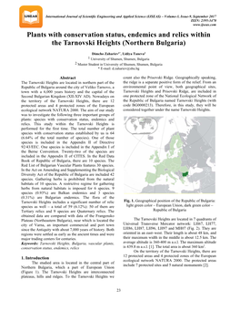 Plants with Conservation Status, Endemics and Relics Within the Tarnovski Heights (Northern Bulgaria)
