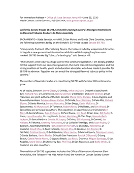 Office of State Senator Jerry Hill – June 25, 2020 Media Contact: Leslie Guevarra, 415-298-3404, Leslie.Guevarra@Sen.Ca.Gov