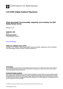 China Rejuvenated?: Governmentality, Subjectivity, and Normativity the 2008 Beijing Olympic Games