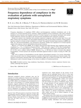 Frequency Dependence of Compliance in the Evaluation of Patients with Unexplained Respiratory Symptoms