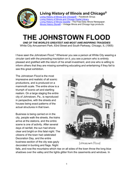 JOHNSTOWN FLOOD ONE of the WORLD's GREATEST and MOST AWE-INSPIRING TRAGEDIES White City Amusement Park, 63Rd Street and South Parkway, Chicago, IL (1905)