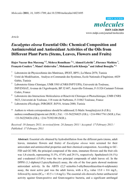 Eucalyptus Oleosa Essential Oils: Chemical Composition And