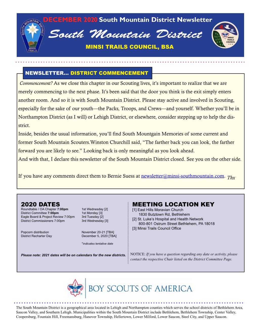 Current South Mountain District Newsletter