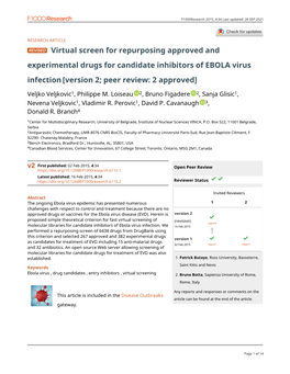 Virtual Screen for Repurposing Approved and Experimental Drugs for Candidate Inhibitors of EBOLA Virus Infection [Version 2; Peer Review: 2 Approved]