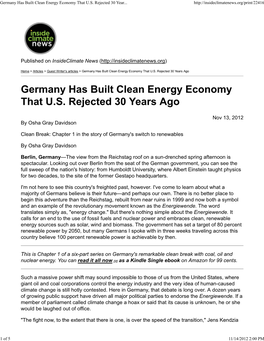 Germany Has Built Clean Energy Economy That U.S. Rejected 30 Years Ago