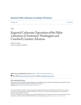 Regional Carbonate Deposition of the Pitkin Limestone (Chesterian): Washington and Crawford Counties, Arkansas Robert E