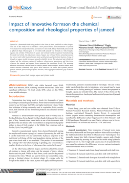 Impact of Innovative Formson the Chemical Composition and Rheological Properties of Jameed