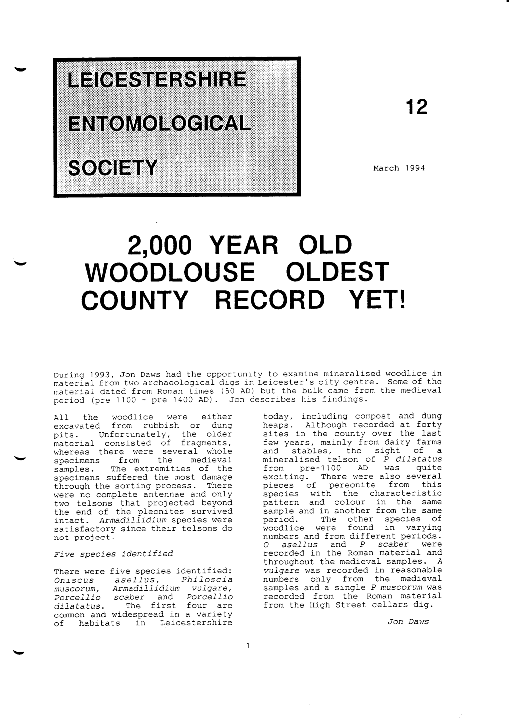 Woodlouse Oldest County Recordyet!