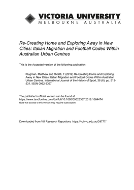 Italian Migration and Football Codes Within Australian Urban Centres