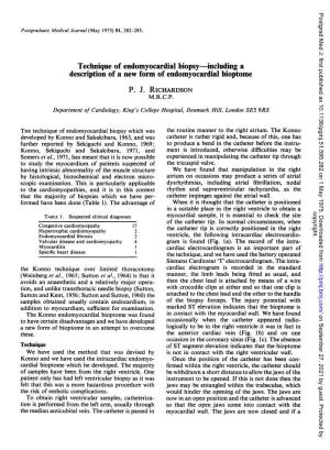 Technique of Endomyocardial Biopsy-Including a Description of a New Form of Endomyocardial Bioptome P