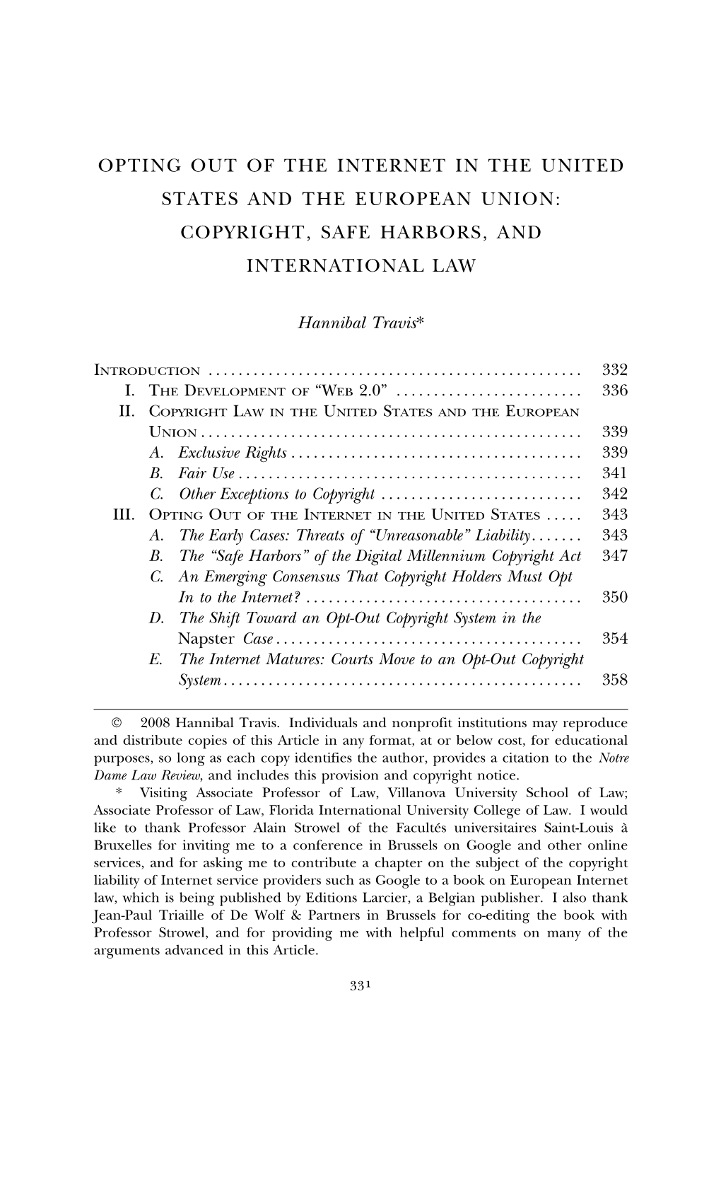 Copyright, Safe Harbors, and International Law