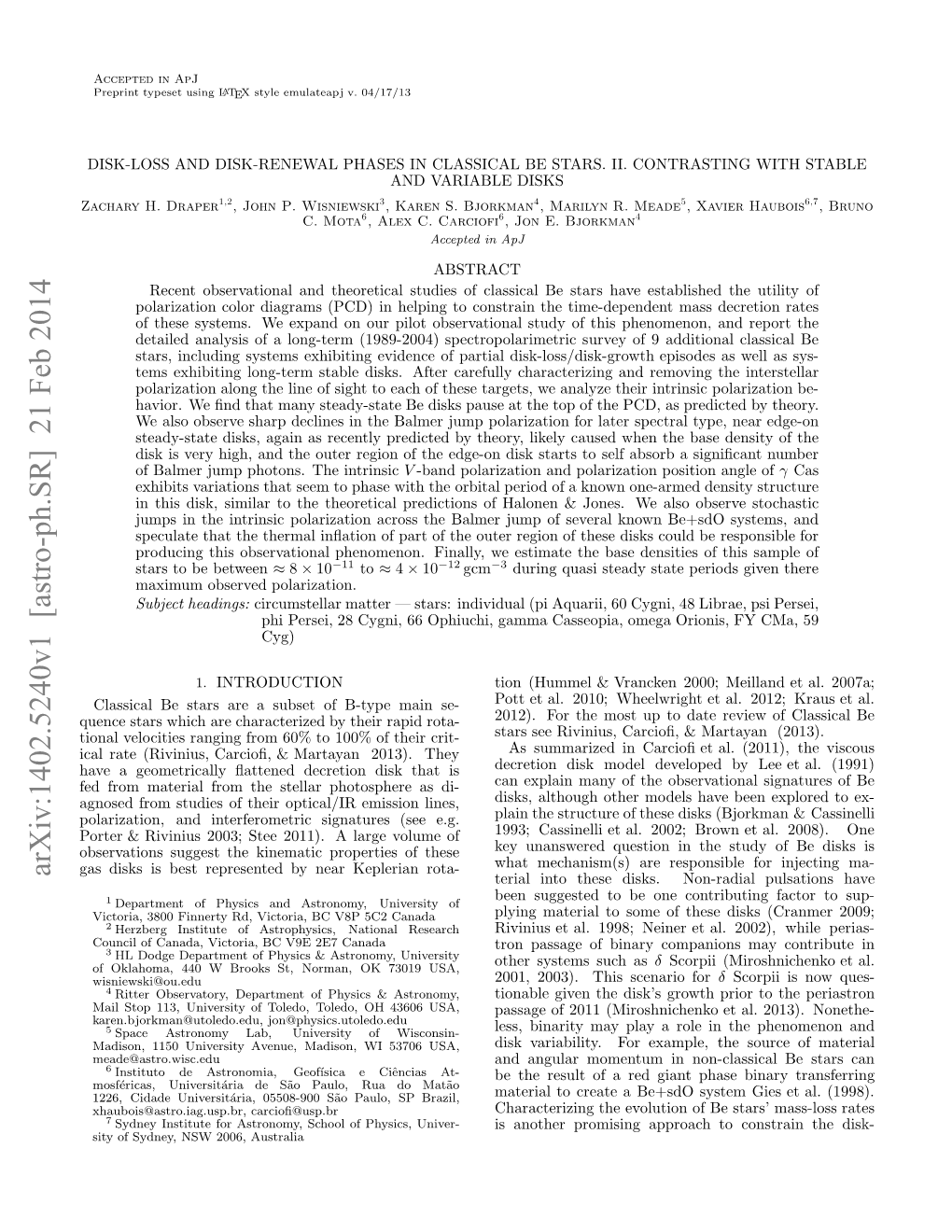 Arxiv:1402.5240V1 [Astro-Ph.SR]