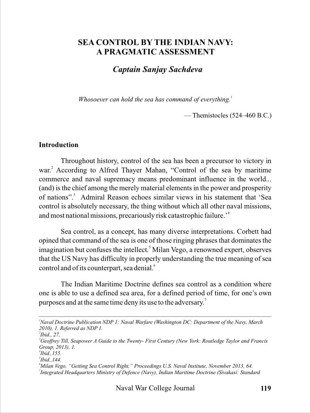 Sea Control by the Indian Navy: a Pragmatic Assessment