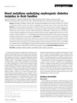 Novel Mutations Underlying Nephrogenic Diabetes Insipidus in Arab Families
