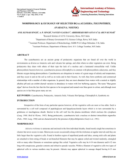 Morphology & Ecology of Selected BGA (Aulosira, Tolypothrix