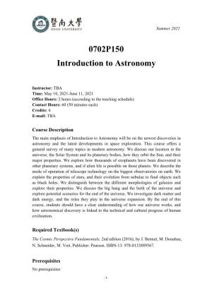 0702P150 Introduction to Astronomy