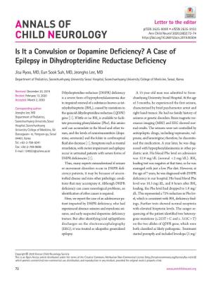 Is It a Convulsion Or Dopamine Deficiency? a Case of Epilepsy in Dihydropteridine Reductase Deficiency