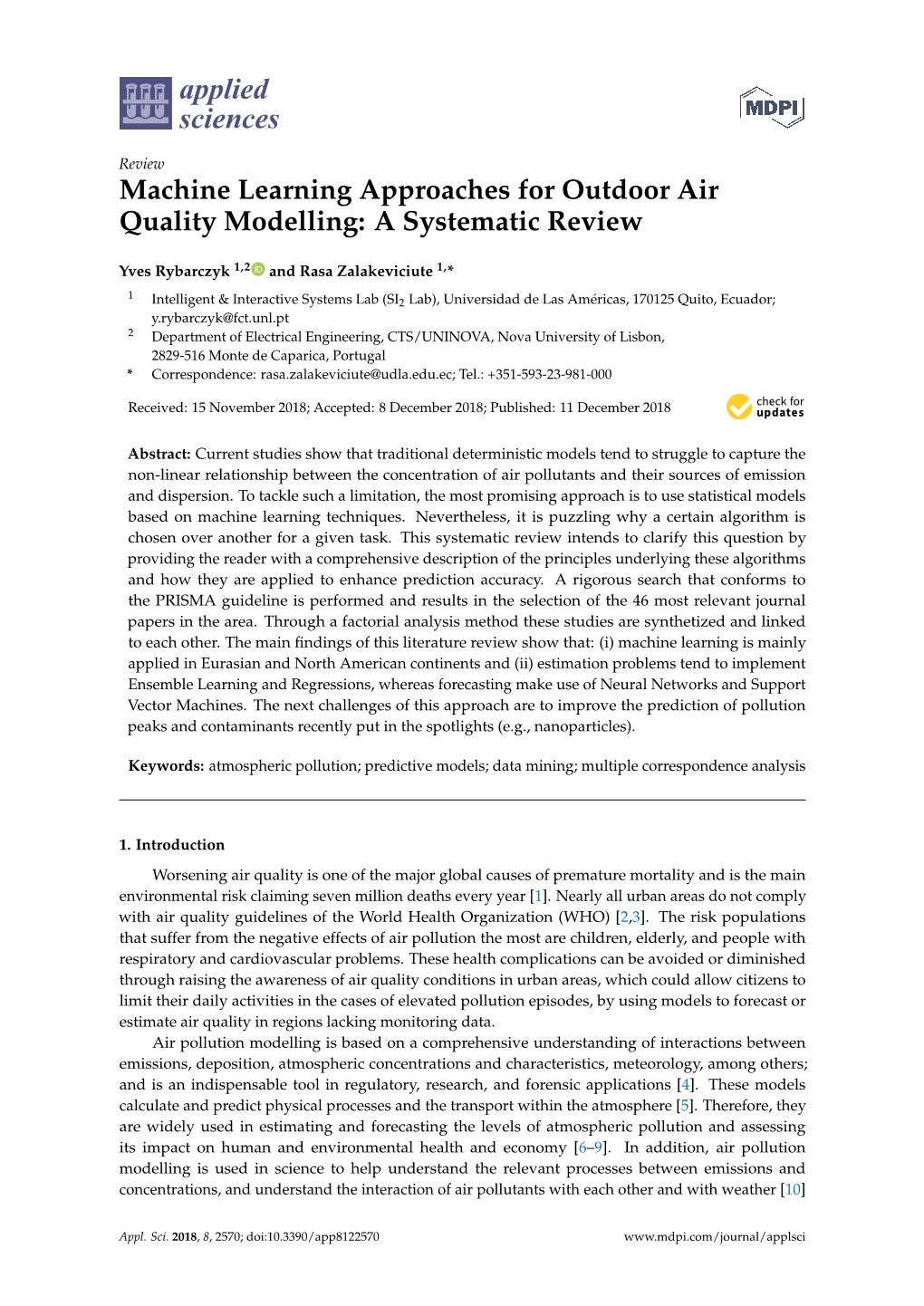 Machine Learning Approaches for Outdoor Air Quality Modelling: a Systematic Review