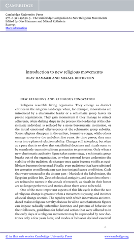 Introduction to New Religious Movements Olav Hammer and Mikael Rothstein
