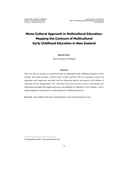 Mono-Cultural Approach in Multicultural Education: Mapping the Contours of Multicultural Early Childhood Education in New Zealand