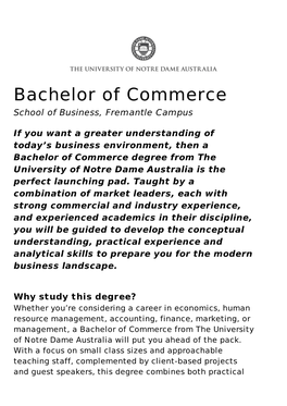 Bachelor of Commerce School of Business, Fremantle Campus