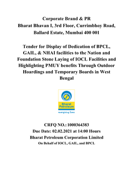 Corporate Brand & PR Bharat Bhavan I, 3Rd Floor, Currimbhoy Road