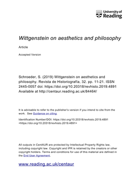 Wittgenstein on Aesthetics and Philosophy