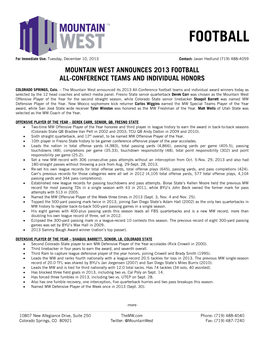 Mountain West Announces 2013 Football All-Conference Teams and Individual Honors