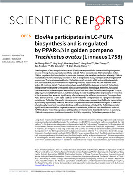 Elovl4a Participates in LC-PUFA Biosynthesis and Is Regulated By