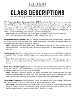 CLASS DESCRIPTIONS Social Distancing Guidelines Are Followed and Class Sizes Are Limited!