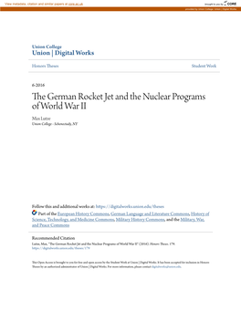 The German Rocket Jet and the Nuclear Programs of World War II Max Lutze Union College - Schenectady, NY