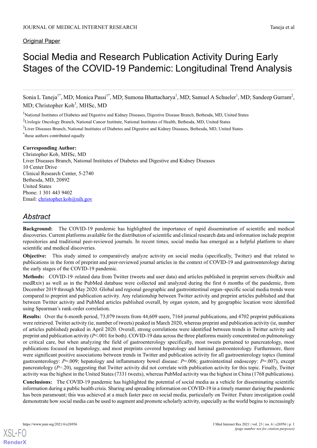 Social Media and Research Publication Activity During Early Stages of the COVID-19 Pandemic: Longitudinal Trend Analysis