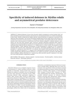 Specificity of Induced Defenses in Mytilus Edulis and Asymmetrical Predator Deterrence