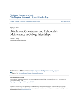 Attachment Orientations and Relationship Maintenance in College Friendships Samuel Chung Washington University in St