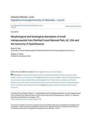 Morphological and Histological Description of Small Metoposaurids from Petrified Orf Est National Park, AZ, USA and the Taxonomy of Apachesaurus