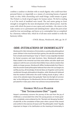 ODE: INTIMATIONS of IMMORTALITY Wordsworth’S Ode: Intimations of Immortality Is a Profoundly Philosophical Poem