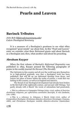 Bavinck Tributes John Bolt (Bltj@Calvinseminary.Edu) Calvin Theological Seminary