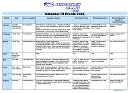 Calendar of Events 2021