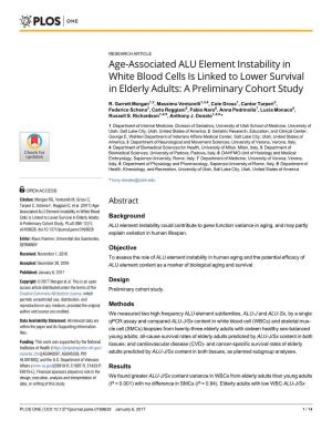 Age-Associated ALU Element Instability in White Blood Cells Is Linked to Lower Survival in Elderly Adults: a Preliminary Cohort Study