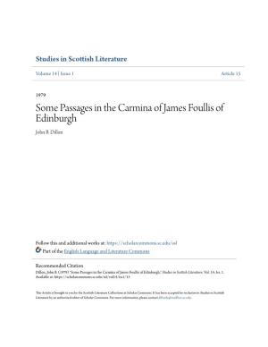 Some Passages in the Carmina of James Foullis of Edinburgh John B