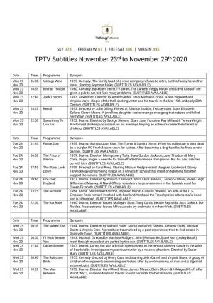 TPTV Subtitles November 23Rd to November 29Th 2020