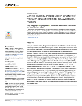 Genetic Diversity and Population Structure of Haloxylon Salicornicum Moq