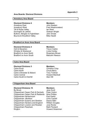Appendix 2 Area Boards: Electoral Divisions Amesbury Area Board