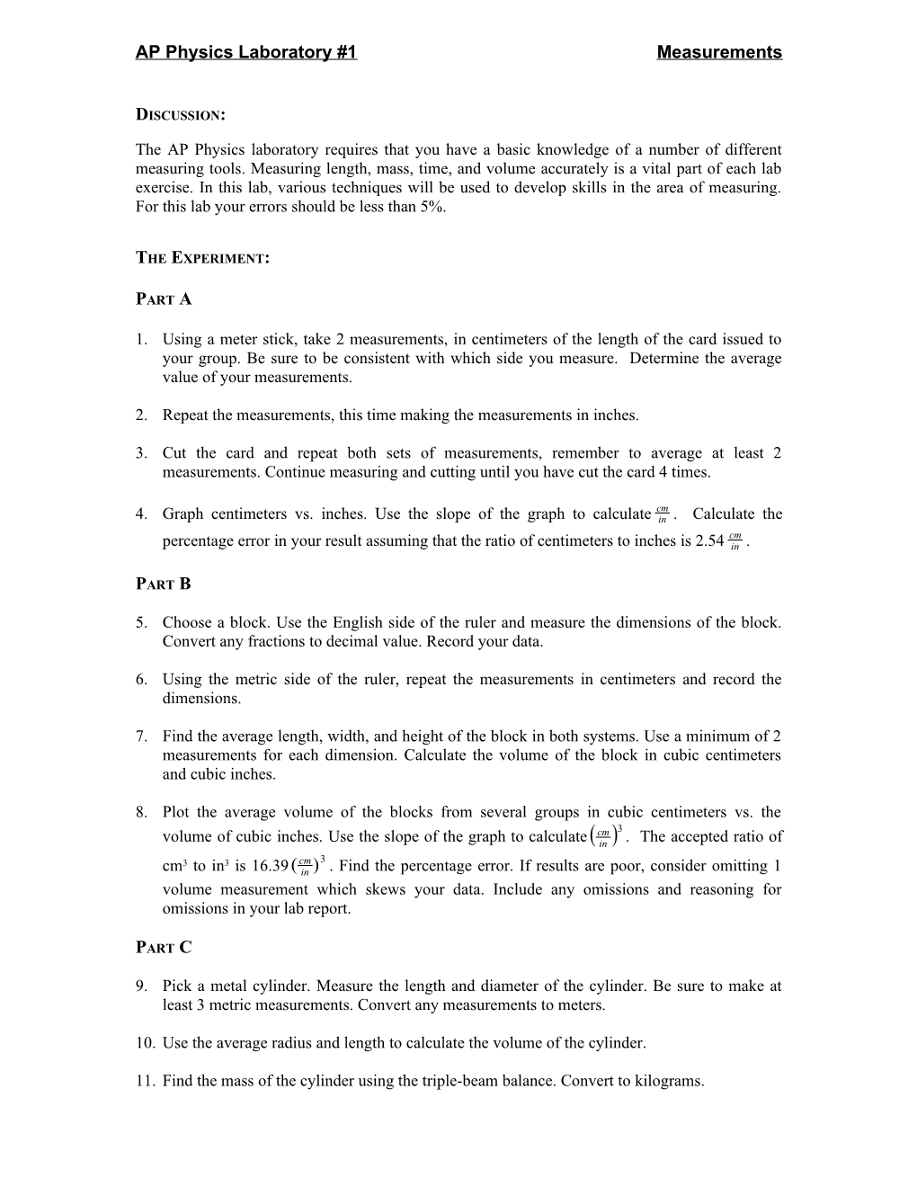 AP Physics Laboratory #1