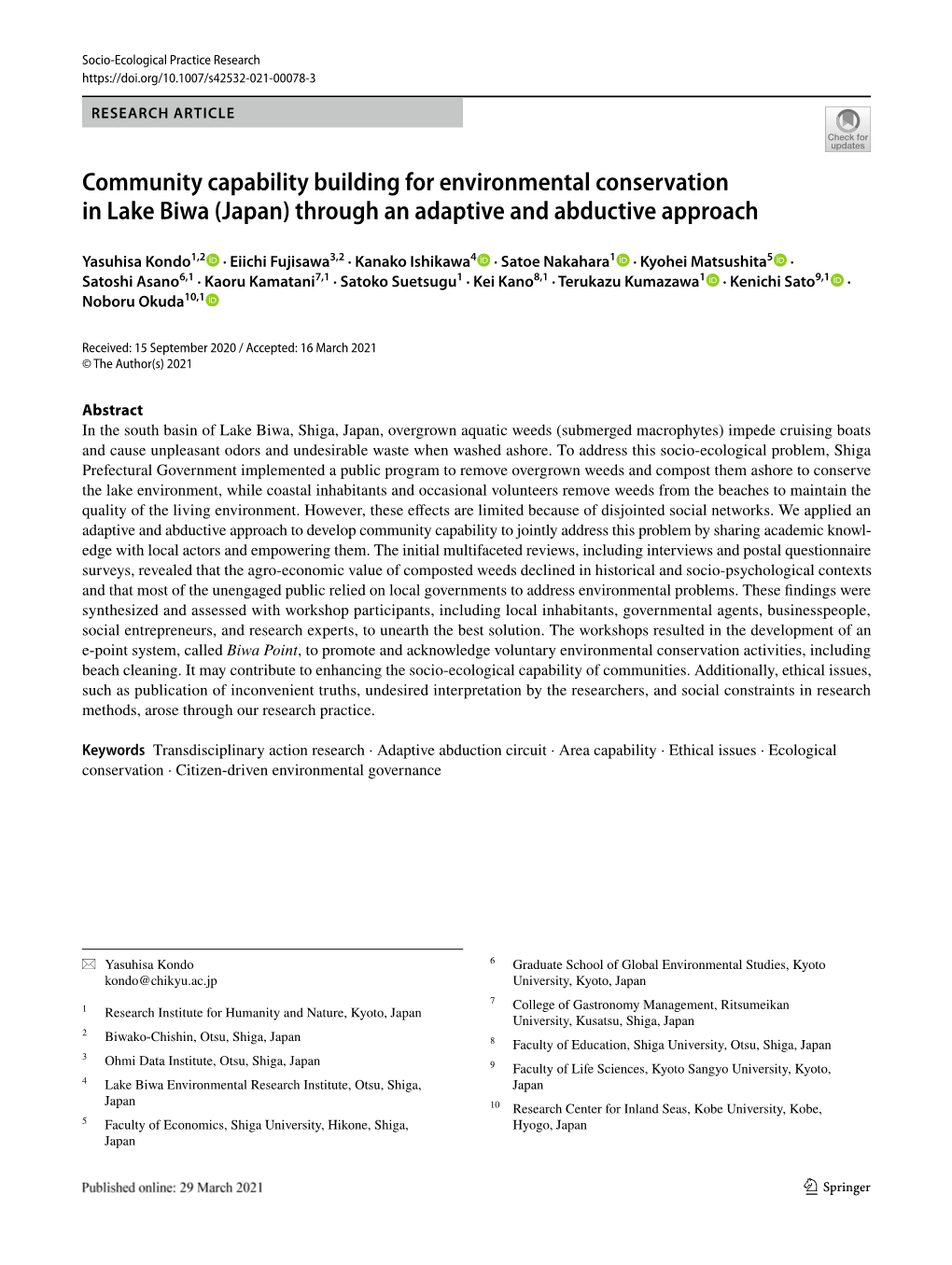 Community Capability Building for Environmental Conservation in Lake Biwa (Japan) Through an Adaptive and Abductive Approach