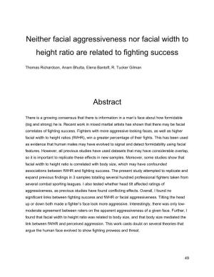 Neither Facial Aggressiveness Nor Facial Width to Height Ratio Are Related to Fighting Success