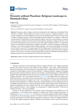 Diversity Without Pluralism: Religious Landscape in Mainland China