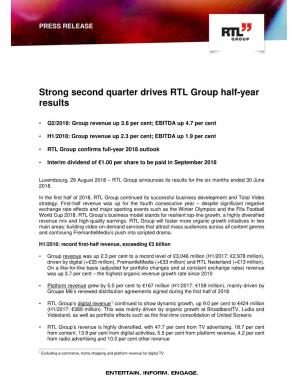 2018.08 RTL Group Press Release HY 1 Results 2018