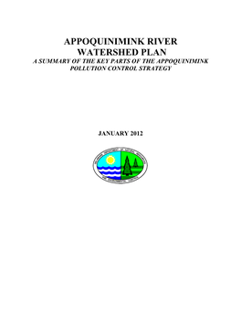 Appoquinimink River Watershed Plan a Summary of the Key Parts of the Appoquinimink Pollution Control Strategy